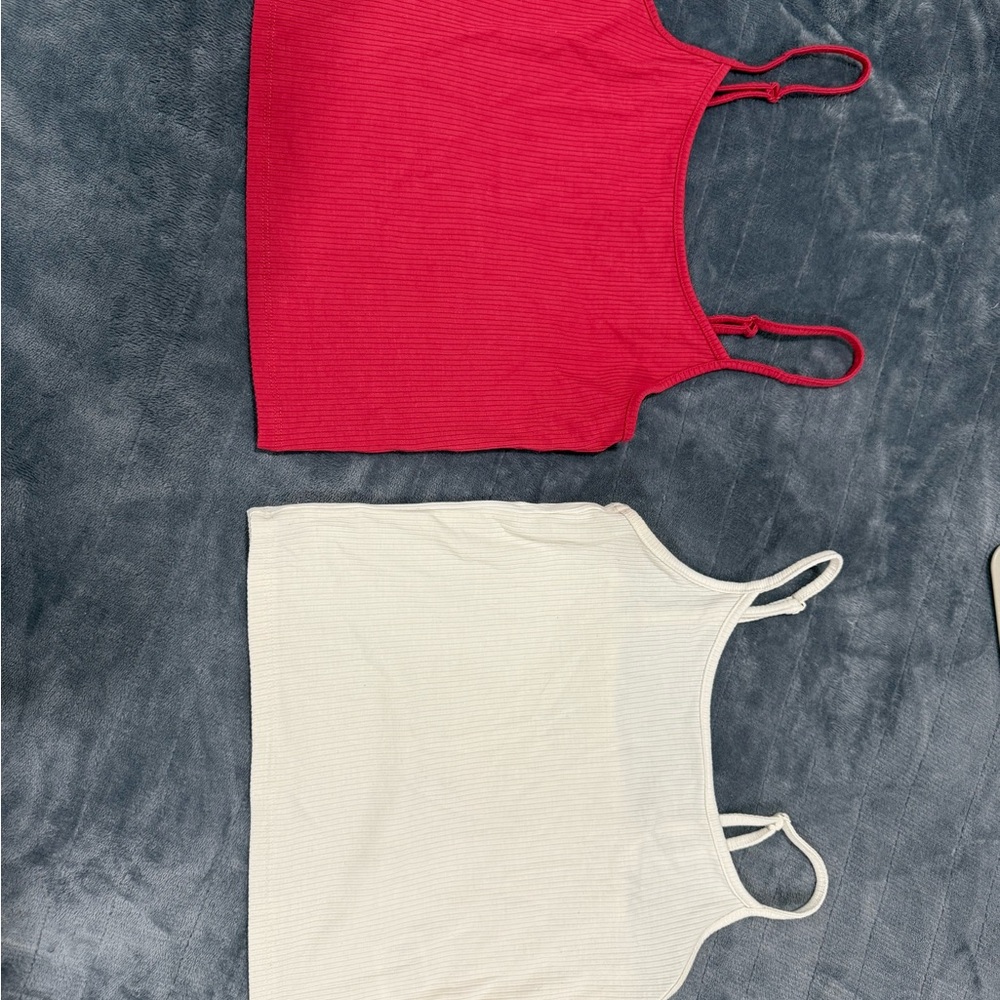 Women's Red and White Ribbed Tank Tops